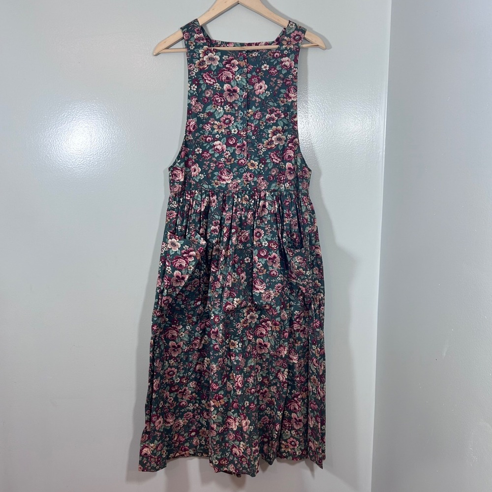 Vintage Joan Kessler Concord Fabrics Floral Pinafore Dress Size 12 Cottagecore